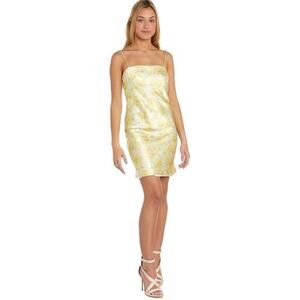 Morgan and Co. Yellow Floral Silk Mini Dress Size L
